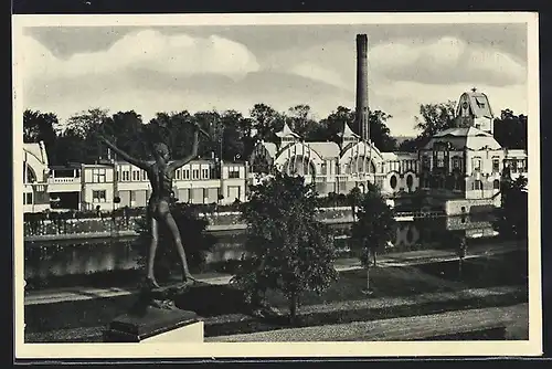 AK Königgrätz, Elektrizitätswerk mit Denkmal