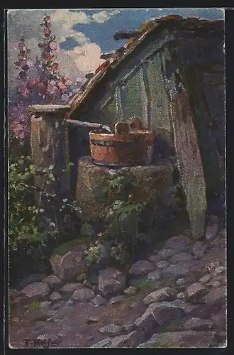 Künstler-AK Fritz Reiss: Partie an einer Schwarzwald-Quelle