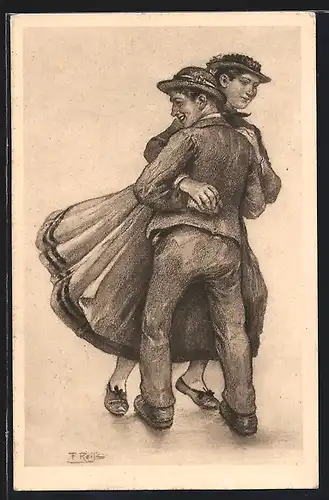 Künstler-AK Fritz Reiss: Junges Paar beim Schwarzwälder-Tanz