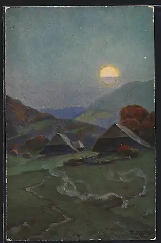 Künstler-AK Fritz Reiss: Dorf im Schwarzwald