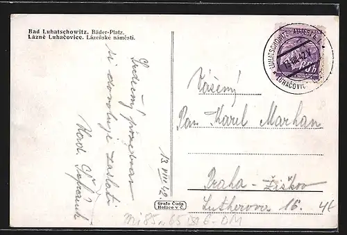 AK Bad Luhatschowitz, Blick auf den Bäder-Platz
