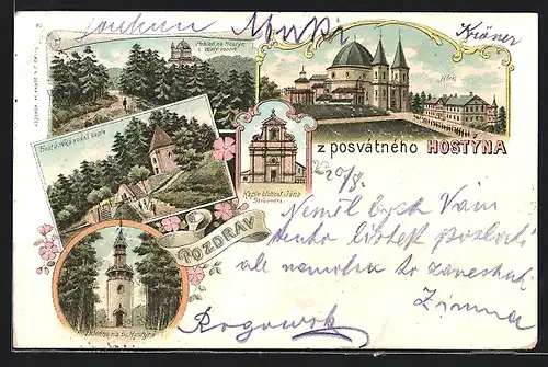 Lithographie Bystrice p.H., Hotel, Rozhledna na sv hostyne, kaple