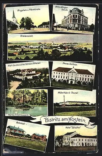 AK Bistritz am Hostein, Hotel Zalozna, Neues Schloss, Bahnhof