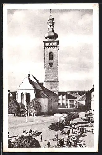 AK Sobieslau, Ortspartie mit Kirche