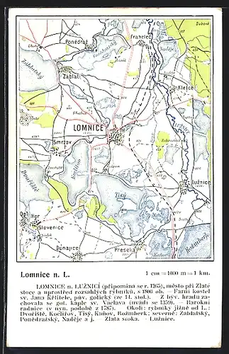 AK Lomnice n. L., Landkarte von Lomnice und Umgebung