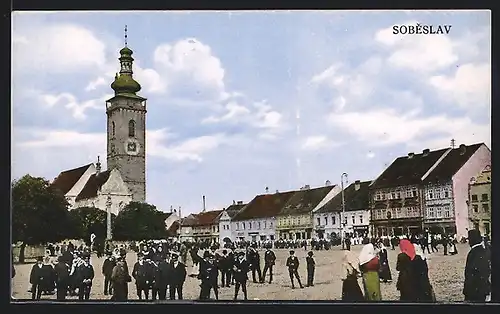 AK Sobeslav, Marktplatz mit Kirche