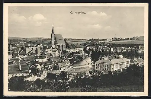 AK C. Krumlov, Stadtansicht aus der Vogelperspektive