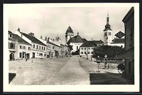 AK Dacice na Morave, Ortspartie mit Kirche