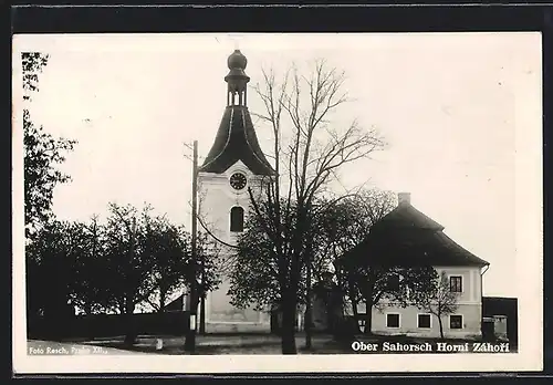 AK Ober Sahorsch, Ortspartie an der Kirche