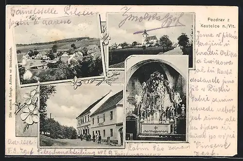 AK Kostelec nad Vltavou., Kirche, Innenansicht der Kirche, Panorama