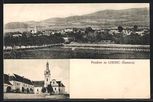 AK Lhenice /Sumava, Kirchenansicht, Panorama