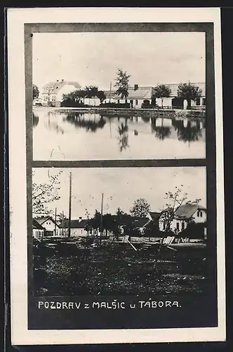 AK Malsice, Panoramen vom Ort, Vor und nach der Überschwemmung