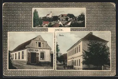 AK Jinin, Skola, Geschäft Cernovsky Vaclav, Blick zum Ort