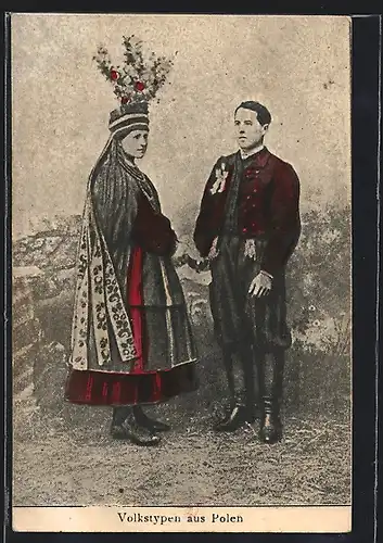 AK Volkstypen aus Polen, Paar in Festtracht