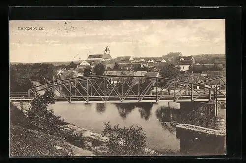 AK Horazdovice, Teilansicht mit Brücke