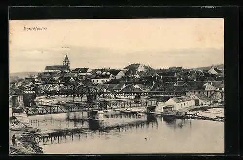 AK Horazdovice, Teilansicht mit Brücke
