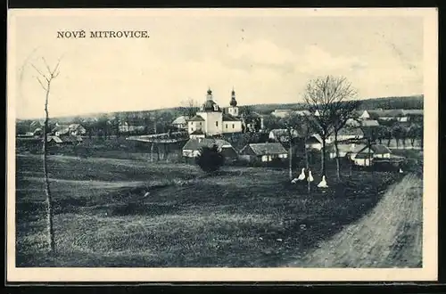 AK Nové Mitrovice, Ortspartie mit Kirche