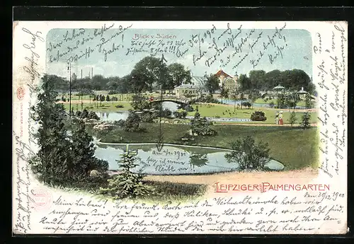 Lithographie Leipzig, Blick in den Palmengarten von Süden