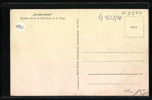 AK Herkersdorf b. Kirchen a. d. Sieg, Druidenstein mit Kreuz