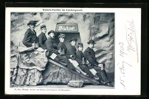 AK Berchtesgaden, Rutschpartie im Salzbergwerk