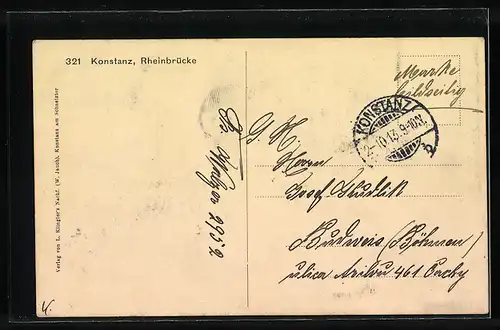 AK Konstanz, Teilansicht mit Rheinbrücke