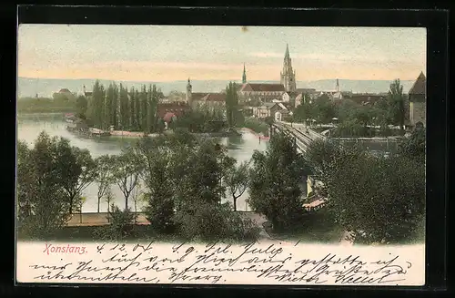 AK Konstanz, Teilansicht mit Rheinbrücke