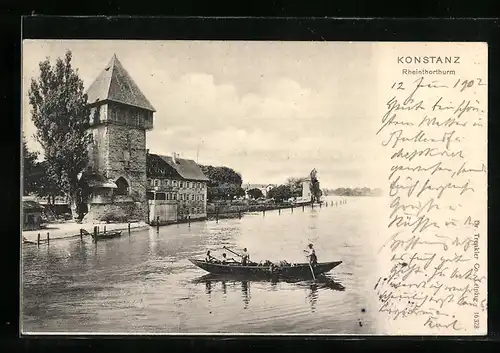 AK Konstanz, Rheintorturm mit Ruderboot