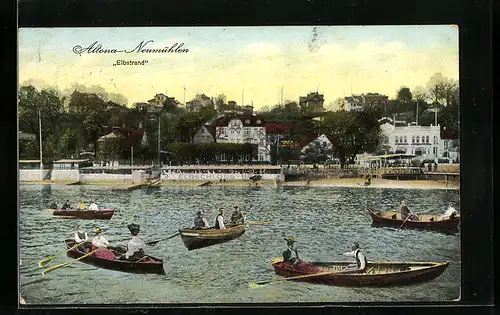AK Hamburg-Neumühlen, Elbstrand mit Ruderbooten