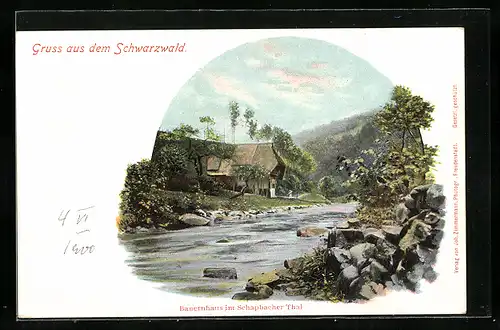 AK Schapbach /Schwarzwald, Bauernhaus mit Fluss im Schapbacher Thal