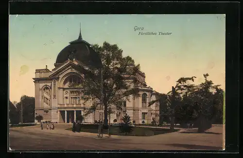 AK Gera, Fürstliches Theater mit Vorplatz