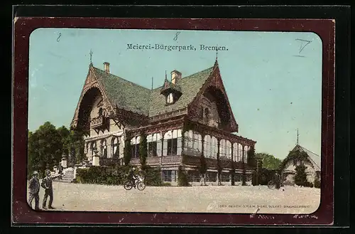 AK Bremen, Meierei-Bürgerpark mit Radfahrer