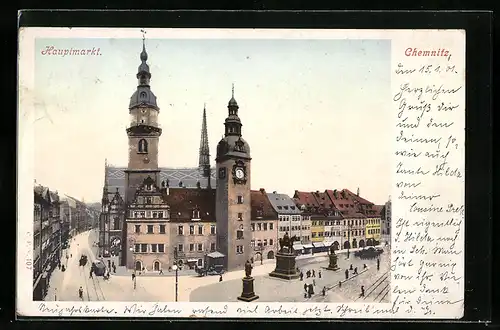 AK Chemnitz, Hauptmarkt mit Denkmal