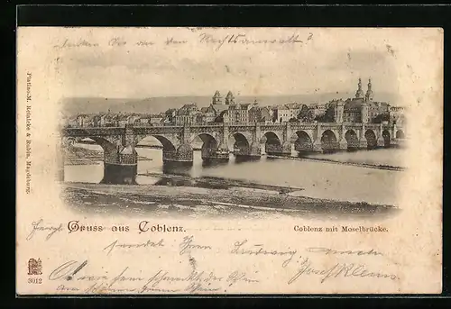 AK Coblenz, Ortsansicht mit Moselbrücke