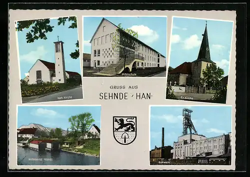 AK Sehnde /Han., Mittelschule, Kaliwerk, Mittelland Kanal
