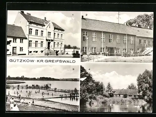 AK Gützkow Kr. Greifswald, Feierabendheim, Bad am Kosenower See, Rathaus