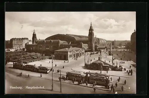 AK Hamburg-St.Georg, Hauptbahnhof mit Strassenbahnen