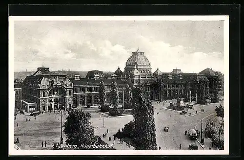 AK Nürnberg, Hauptbahnhof mit dem Reiterdenkmal des Prinzregenten Luitpold