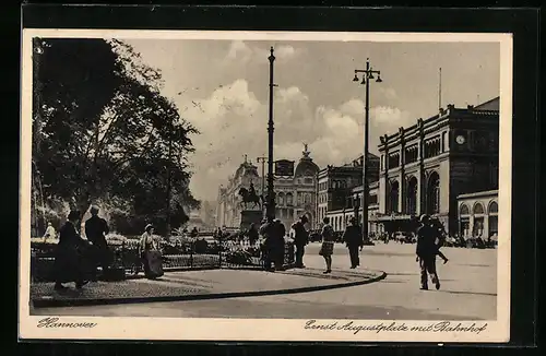 AK Hannover, Ernst Augustplatz mit Bahnhof