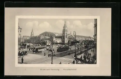 AK Hamburg-St.Georg, Hauptbahnhof mit Strassenbahn