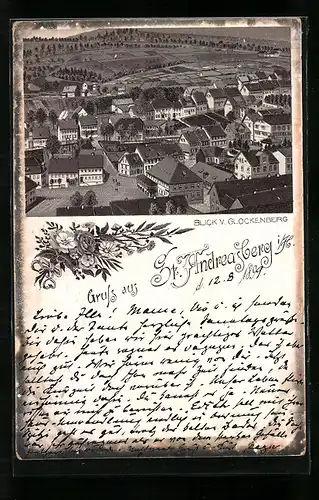 Lithographie St. Andreasberg i. H., Blick vom Glockenberg auf den Ort