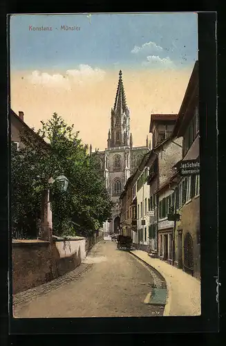 AK Konstanz, Strassenblick in die Katzgasse mit Münster