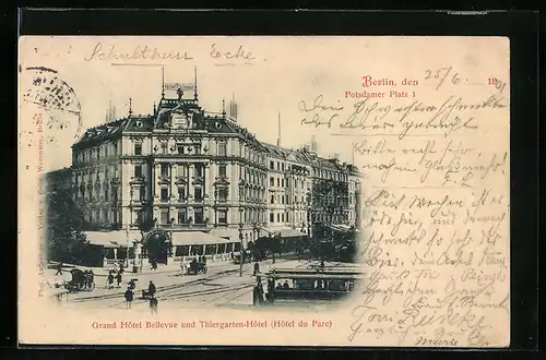 AK Berlin, Grand Hotel Bellevue und Thiergarten-Hotel (Hotel du Parc), Potsdamer Platz
