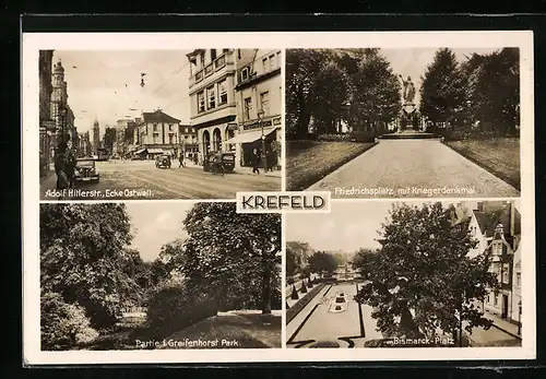 AK Krefeld, Bismarck-Platz, Friedrichsplatz, Greifenhorst Park