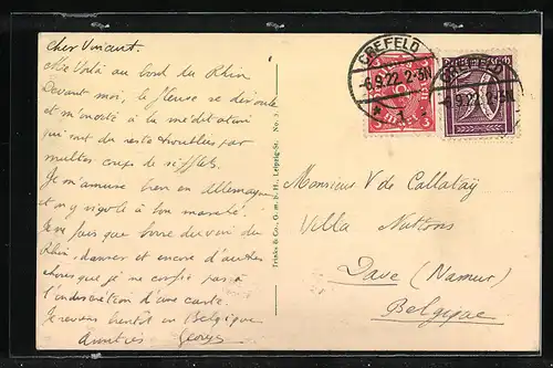 AK Crefeld a. Rh., Hauptpostamt mit Bäumen