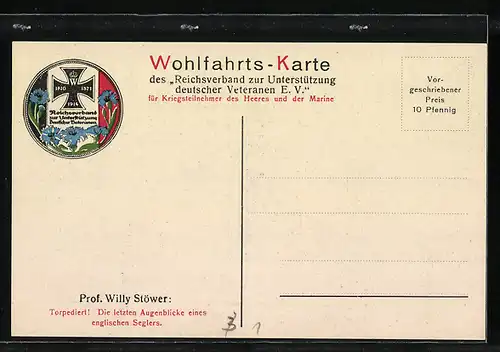 Künstler-AK Willy Stoewer: Torpediert!, Die letzten Augenblicke eines englischen Seglers