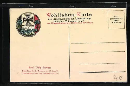 Künstler-AK Willy Stoewer: Vernichtung eines englischen Schlachtkreuzers in der Nordsee, 1915