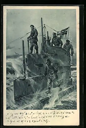 Künstler-AK Willy Stoewer: Auf dem Kommandoturm eines U-Bootes