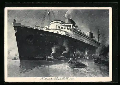 AK Passagierschiff Bremen und Schlepper, Norddeutscher Lloyd Bremen