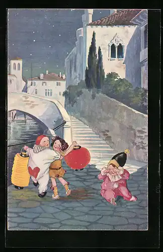 AK kleiner Junge weilt weil ihm Harlekin seine Freundin ausgespannt hat