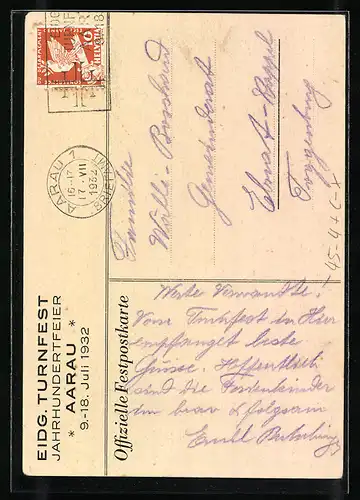 AK Aarau, Eidg. Turnfest 1932, Frau in Tracht, Ortsansicht